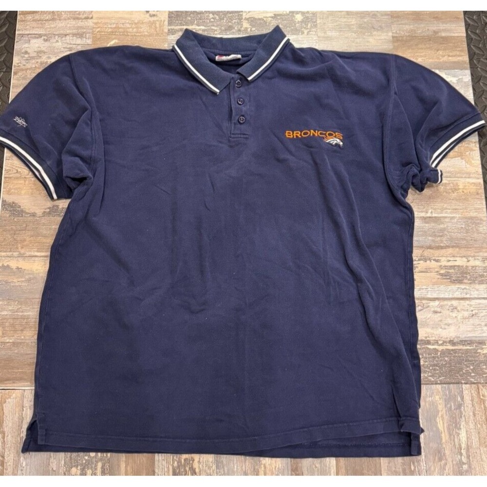 VINTAGE NFL Denver Broncos Polo Shirt Adult 2XL Navy Blue Mens